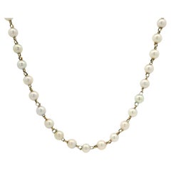 Vintage 14k Yellow Gold 13.5" Pearl Baby Child Choker Necklace Spring Ring Clasp