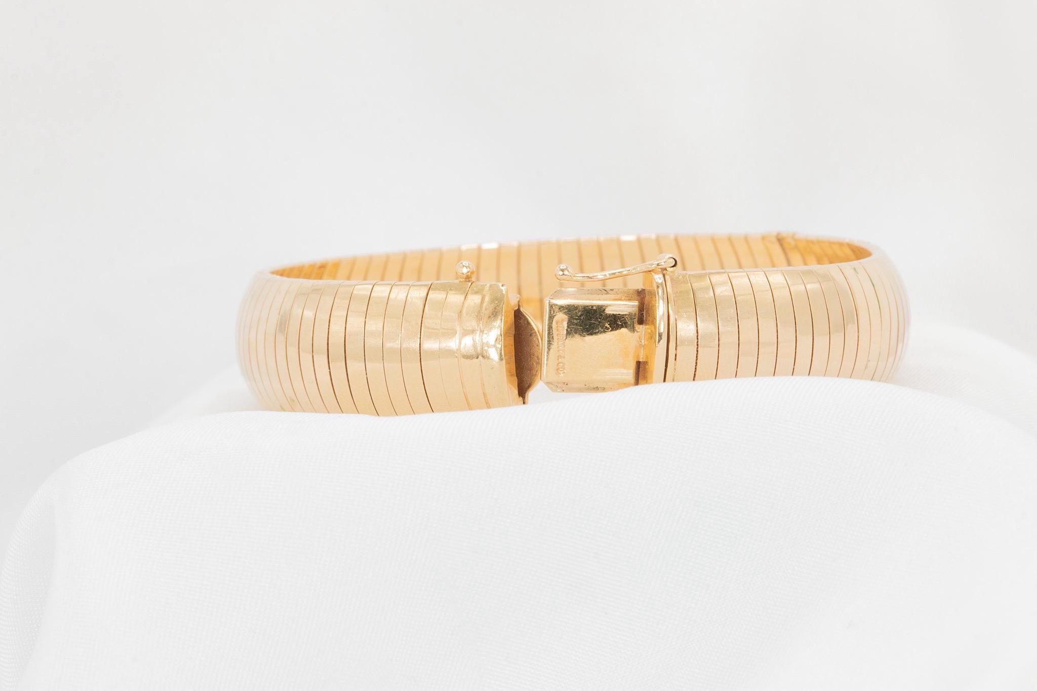 Women's or Men's Vintage 14k Yellow Gold 13.8mm Omega Flex Bangle Bracelet
