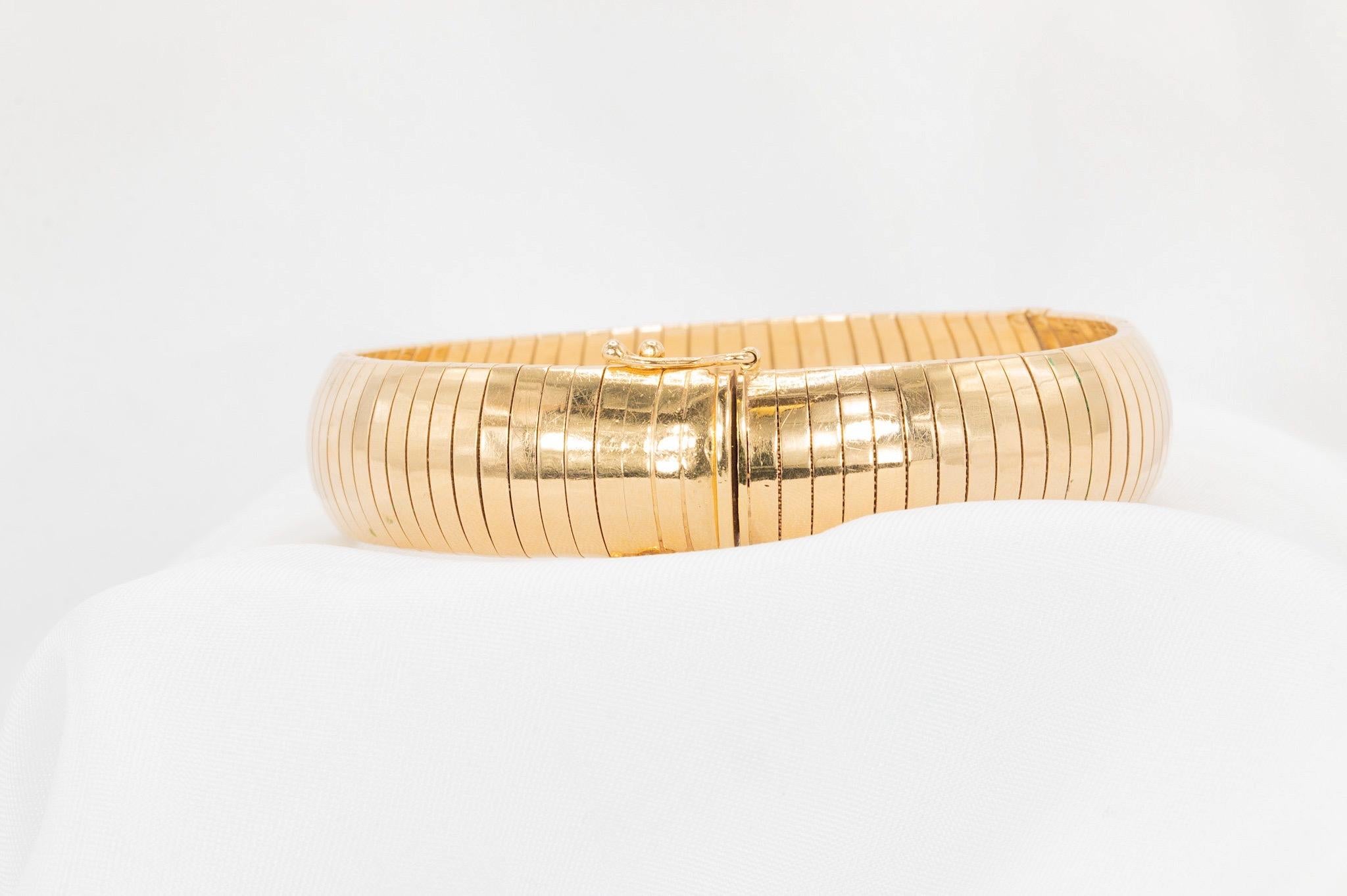 Vintage 14k Yellow Gold 13.8mm Omega Flex Bangle Bracelet 1