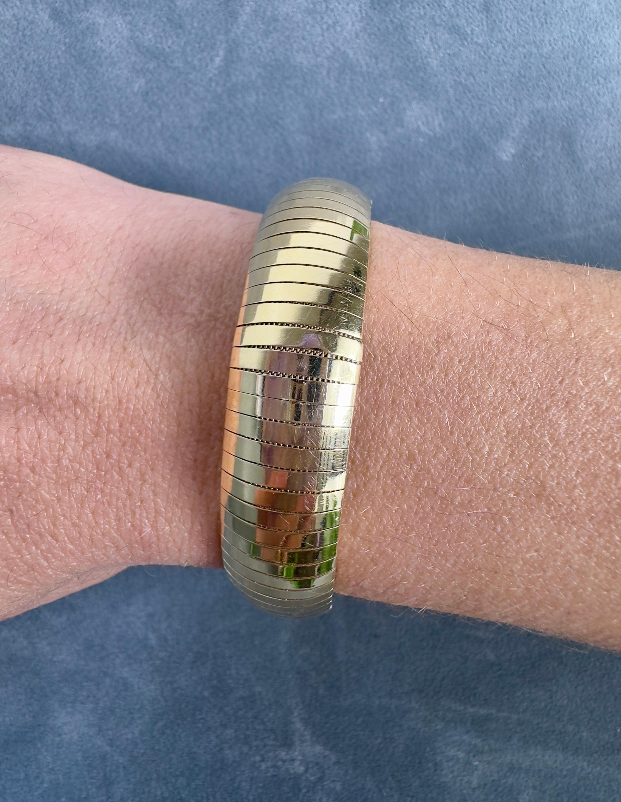 Vintage 14k Yellow Gold 13.8mm Omega Flex Bangle Bracelet 2