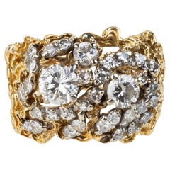 Vintage 14K Yellow Gold 1.40CTW Diamond Statement Nugget Ring