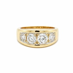 Vintage 14k Yellow Gold 1.40ctw Large Pave Old Diamond 4 Stone Band Ring