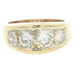 Vintage 14k Yellow Gold 1.40ctw Large Pave Old Diamond 4 Stone Band Ring