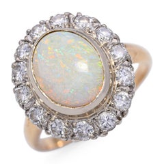 Vintage 14k Gelbgold 1,41ct Australian Opal .70tcw Diamond Halo Ring