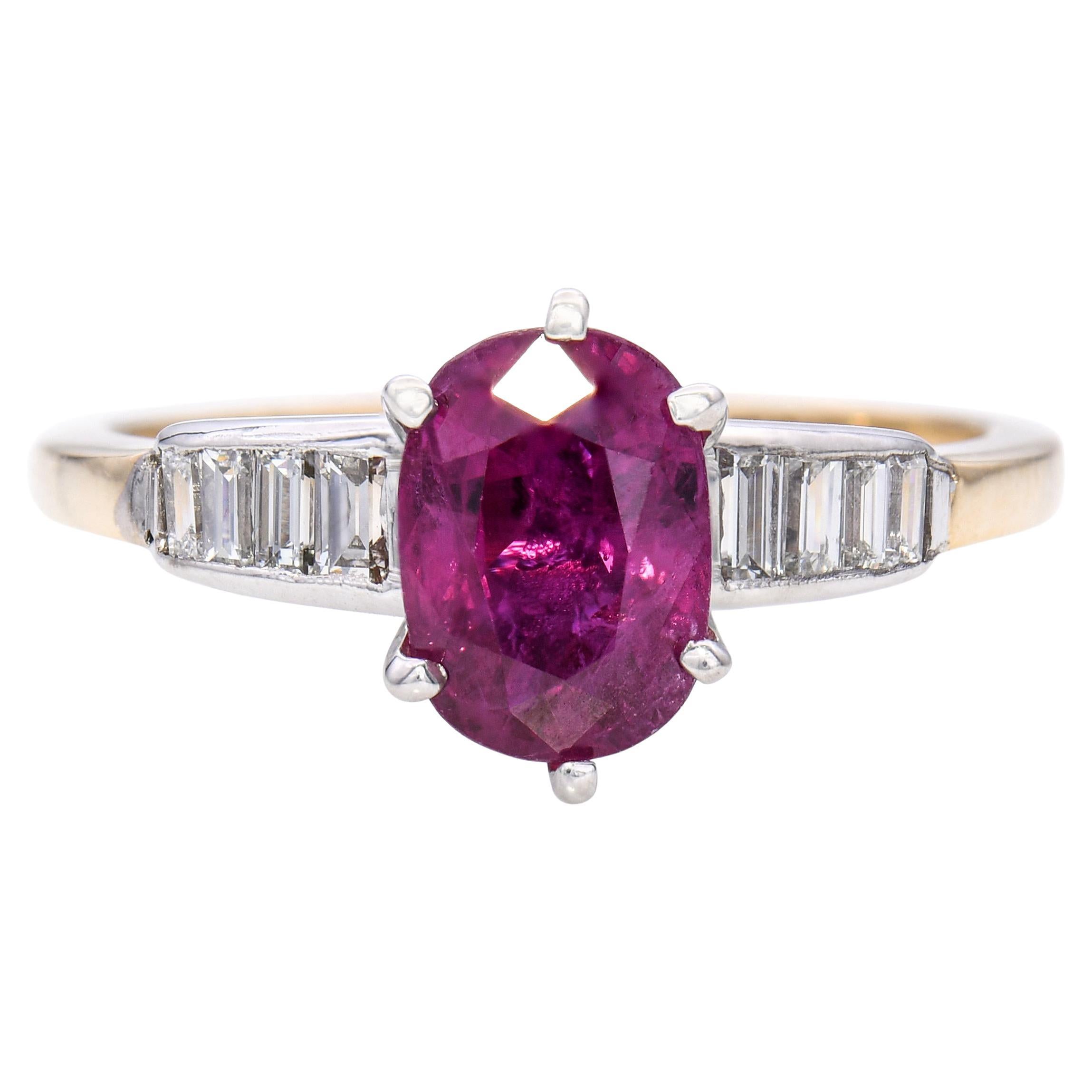 Vintage Two Tone 14k White and Yellow Gold 1.41ct Ruby and Diamond Ring For Sale
