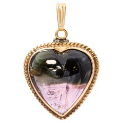 Vintage 14k Yellow Gold 14.2ct Watermelon Tourmaline Heart Pendant