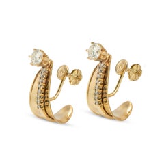 Vintage 14K Yellow Gold 1.43ct Diamond Stud Heggie Clip Dangle J Hoops Earrings