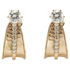 Vintage 14K Yellow Gold 1.43ct Diamond Stud Heggie Clip Dangle J Hoops Earrings