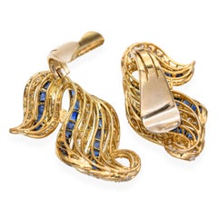 Vintage 14k Gelbgold 1,43tcw Diamant und 2,3tcw Saphir Clip auf Ohrringe