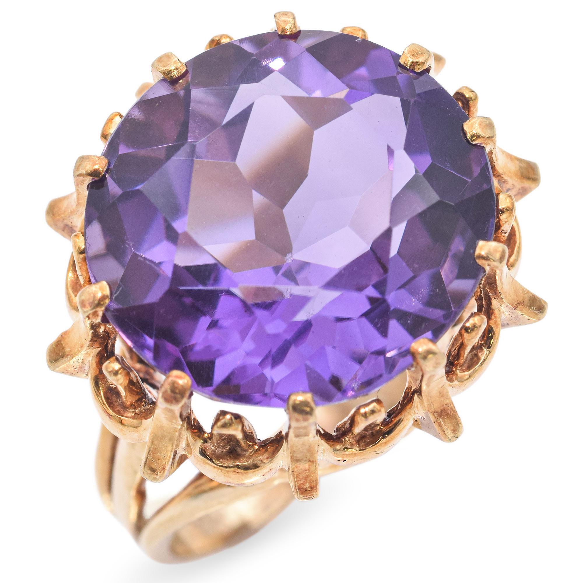 Weight: 9.4 Grams
Stone: 15 ct. Amethyst (16.9 x 15.25 mm)
Measurements: 19 x 19 x 13.4 mm
Ring Size: 5.5
Hallmark: 14K

ITEM #: BR-1460-111924-12