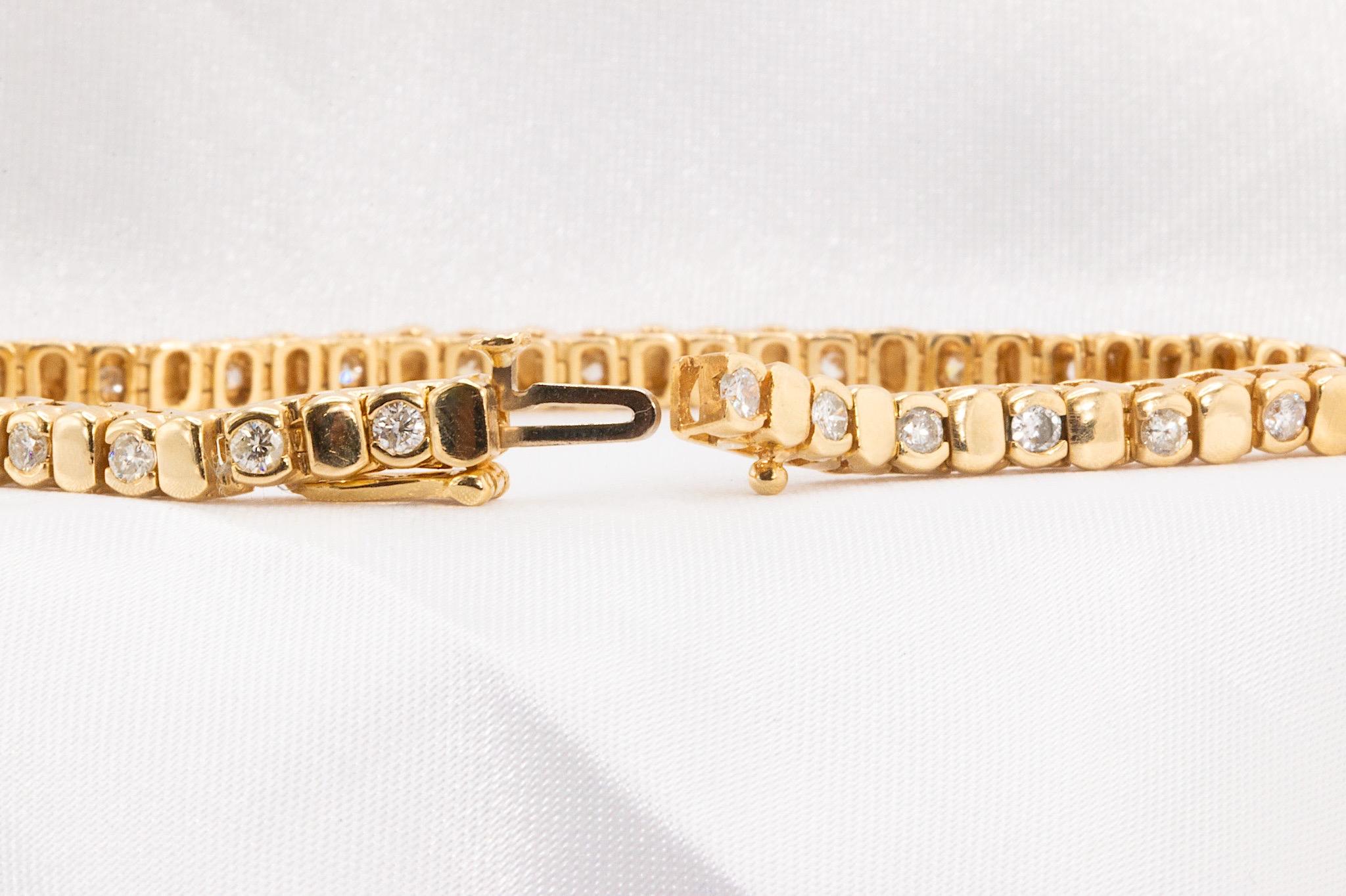 Pulsera de diamantes vintage de oro amarillo de 14k de 1,50 CTW Corte redondo en venta