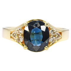 Vintage 14k Yellow Gold 1.56ct Teal Sapphire and Diamond Ring