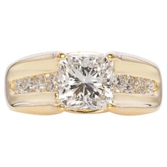 Vintage 14k Yellow Gold 1.58ct Princesse et diamant rond Statement Ring