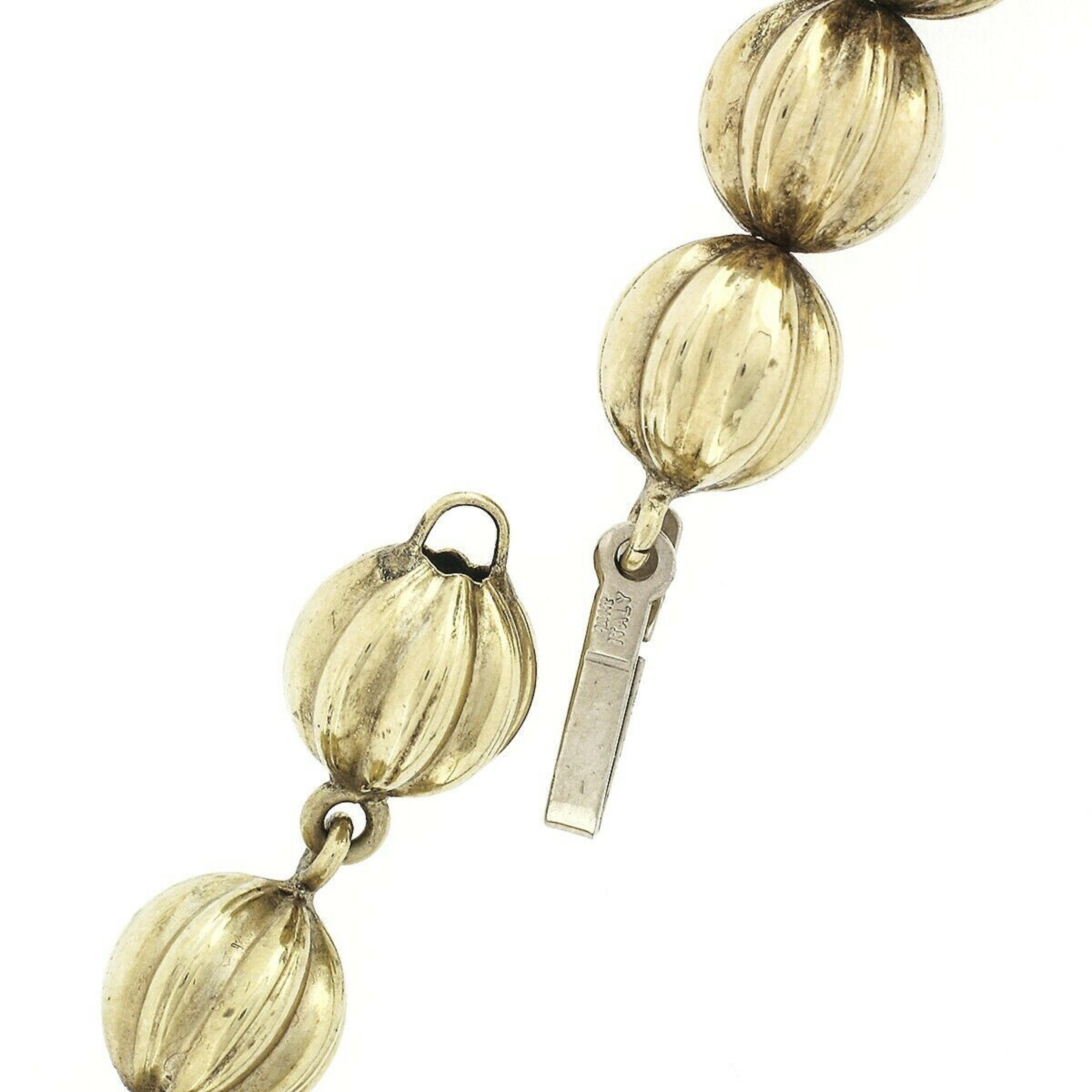Women's or Men's Vintage 14k Yellow Gold Graduated Grooved Ball Bead Necklace