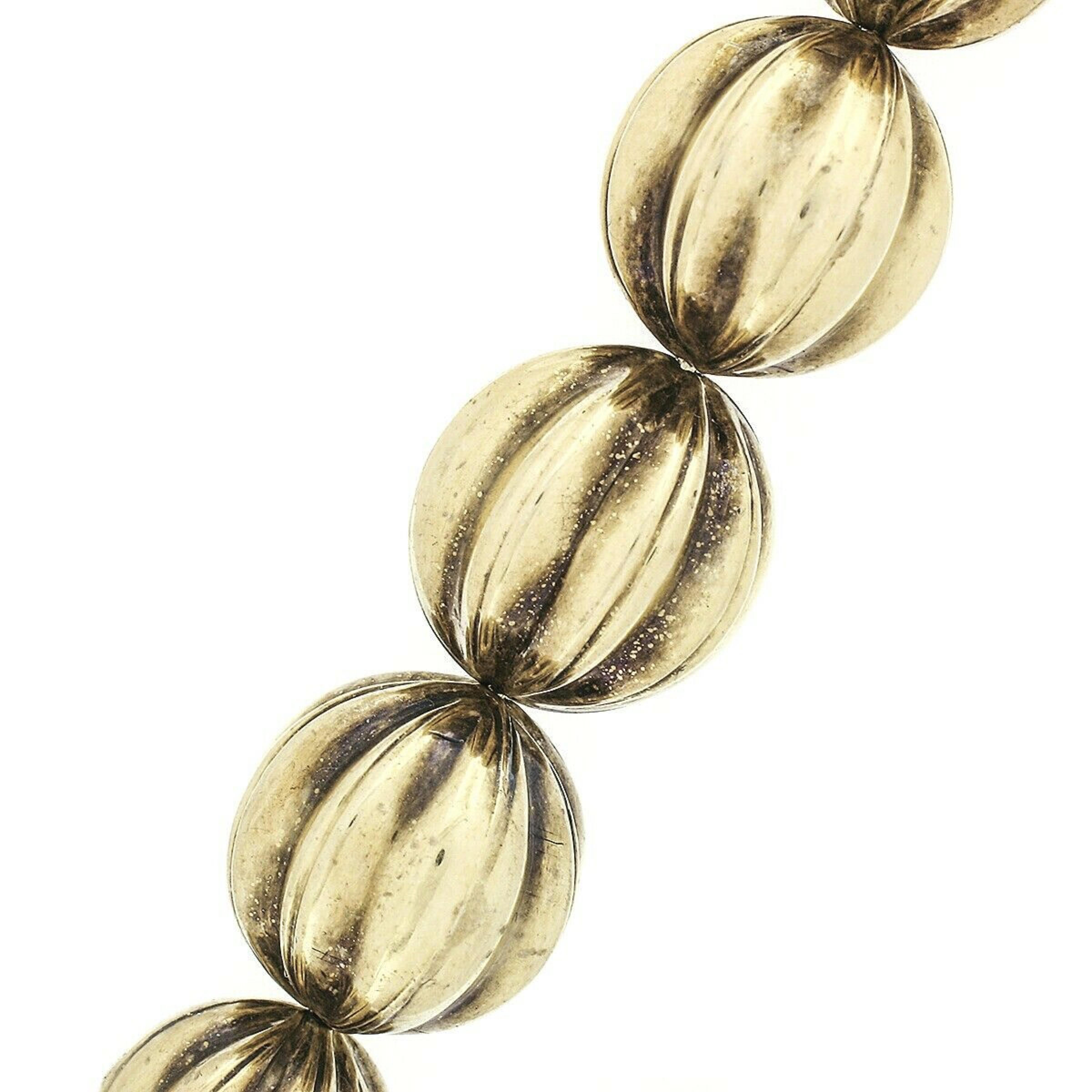Vintage 14k Yellow Gold Graduated Grooved Ball Bead Necklace 1