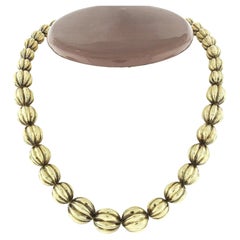 Vintage 14k Yellow Gold Graduated Grooved Ball Bead Necklace