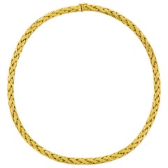 Vintage 14k Yellow Gold Long Wheat Weave Necklace