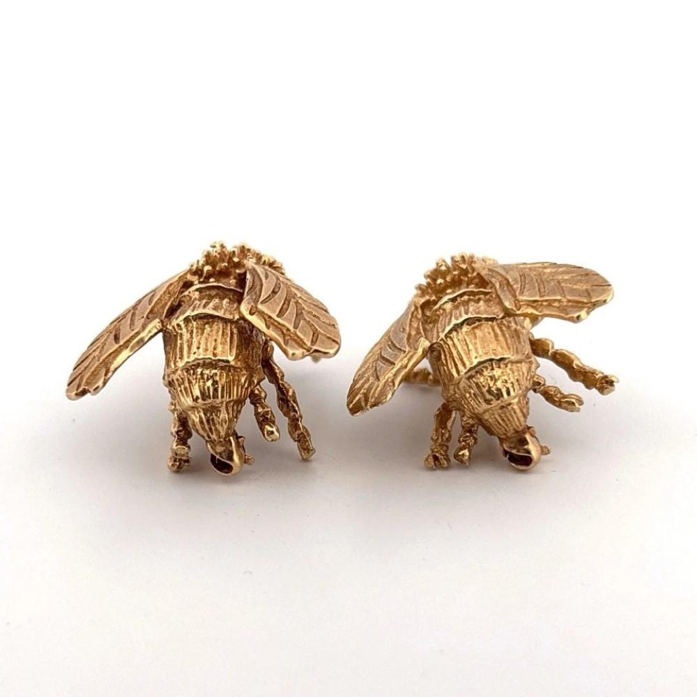 Vintage 14K Yellow Gold 16.10g Matching Bee Brooch Pin Set en Excelente estado para la venta en Carmel By The Sea, CA