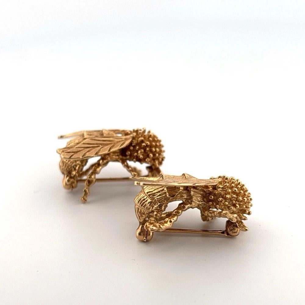 Vintage 14K Yellow Gold 16.10g Matching Bee Brooch Pin Set en venta 1