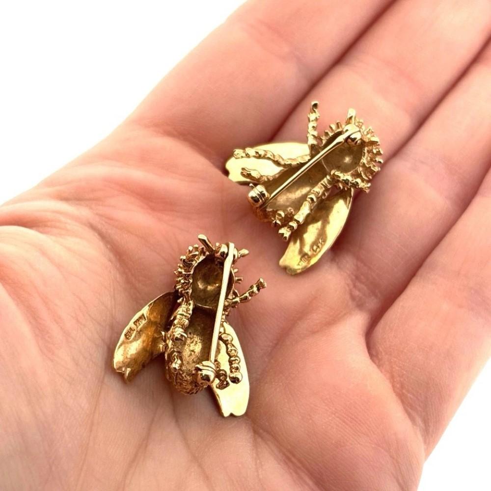 Vintage 14K Yellow Gold 16.10g Matching Bee Brooch Pin Set en venta 2
