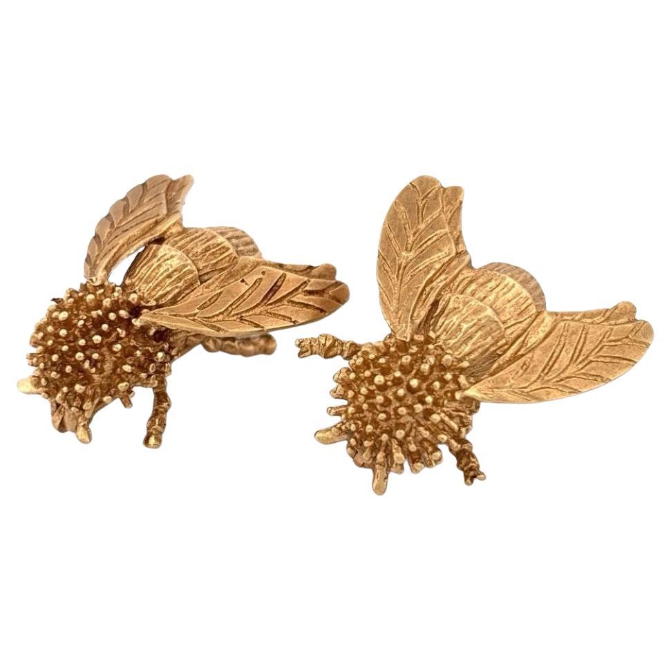 Vintage 14K Yellow Gold 16.10g Matching Bee Brooch Pin Set en venta