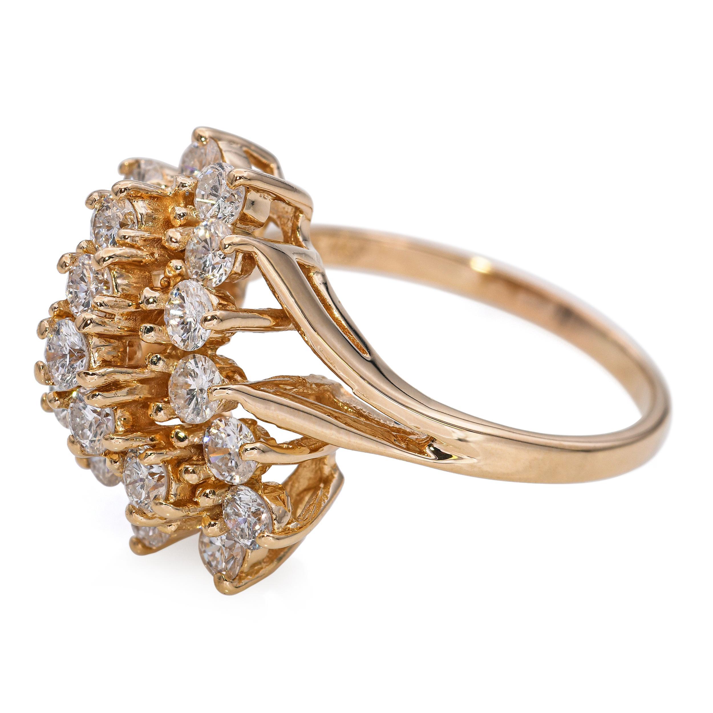 Anello Vintage in oro giallo 14k con cascata di diamanti da 1,61tcw In condizioni buone in vendita a New York, NY
