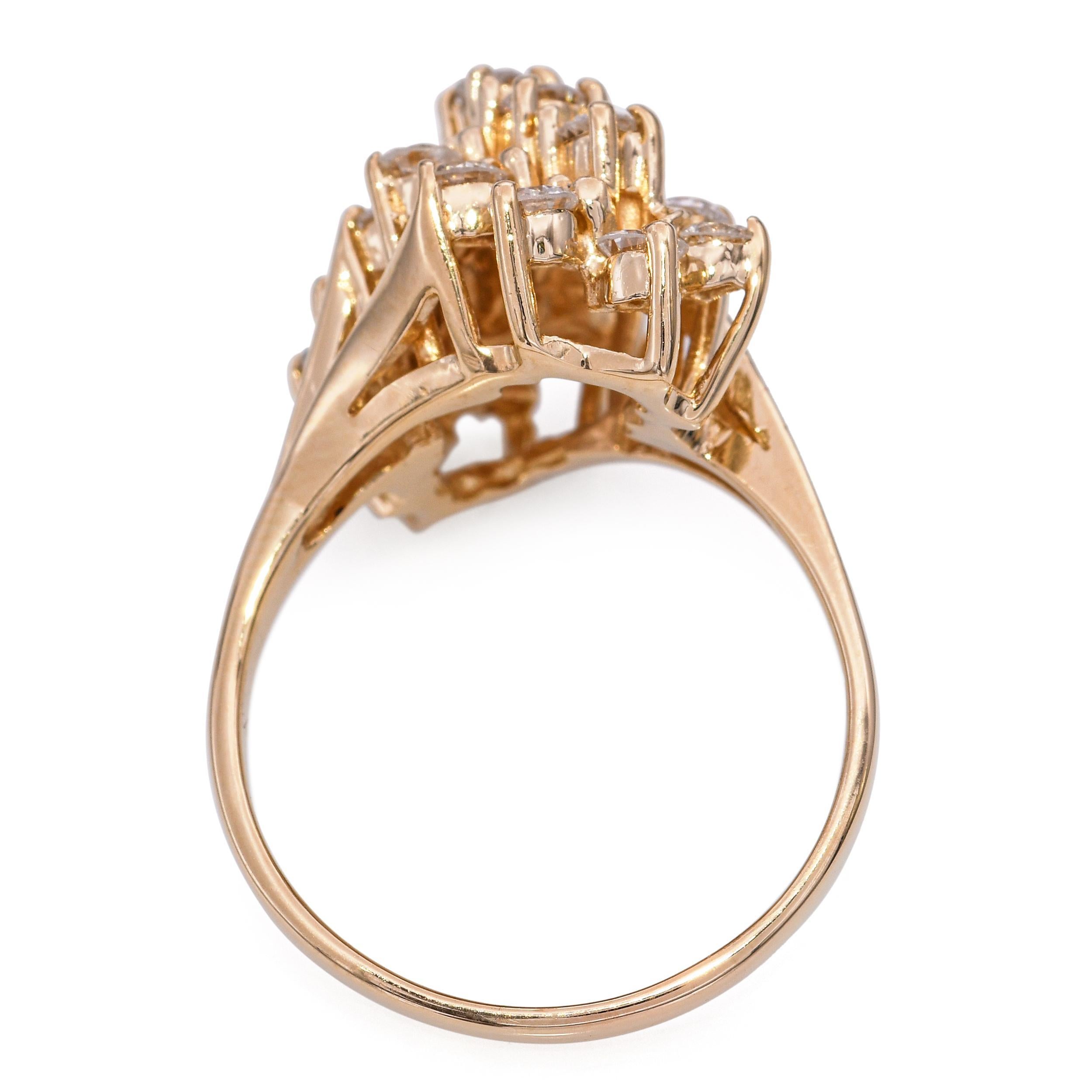 Anello Vintage in oro giallo 14k con cascata di diamanti da 1,61tcw in vendita 1