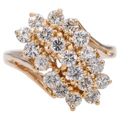 Vintage 14k Yellow Gold 1.61tcw Diamond Waterfall Ring