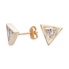 Vintage 14k Yellow Gold 1.62tcw Trillion Cut Diamond Stud Earrings