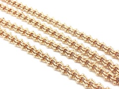 Vintage 14k Yellow Gold 17" Double Curb Link Watch Chain Necklace w/ Slide Bar