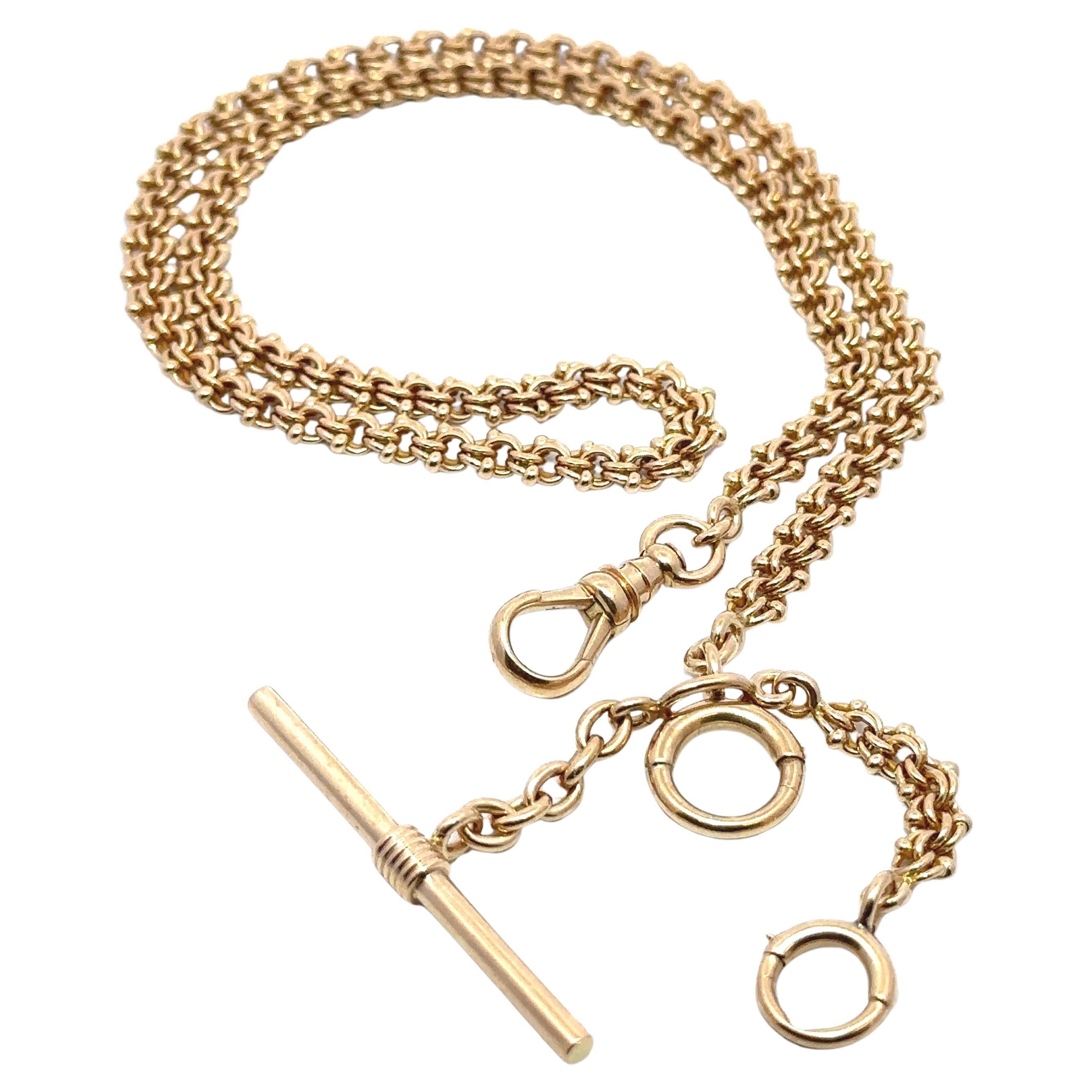 Vintage 14k Yellow Gold 17" Double Curb Link Watch Chain Necklace w/ Slide Bar