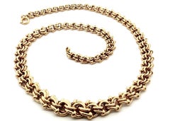Vintage 14k Yellow Gold 17" Graduated Interlocking & Bead Design Link Necklace