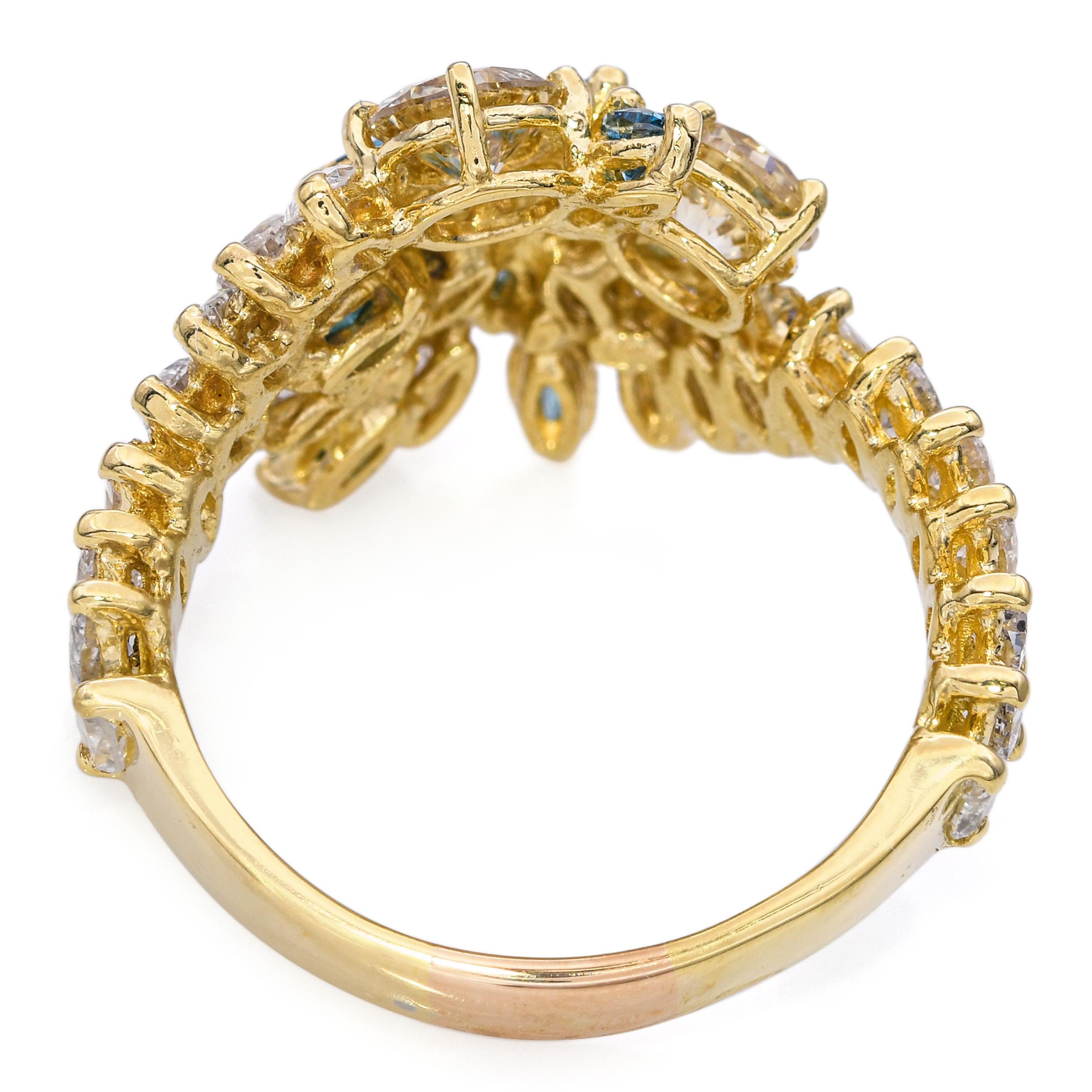 Women's Vintage 14k Yellow Gold 1.74tcw Diamond & Enhanced Blue Diamond Ring For Sale