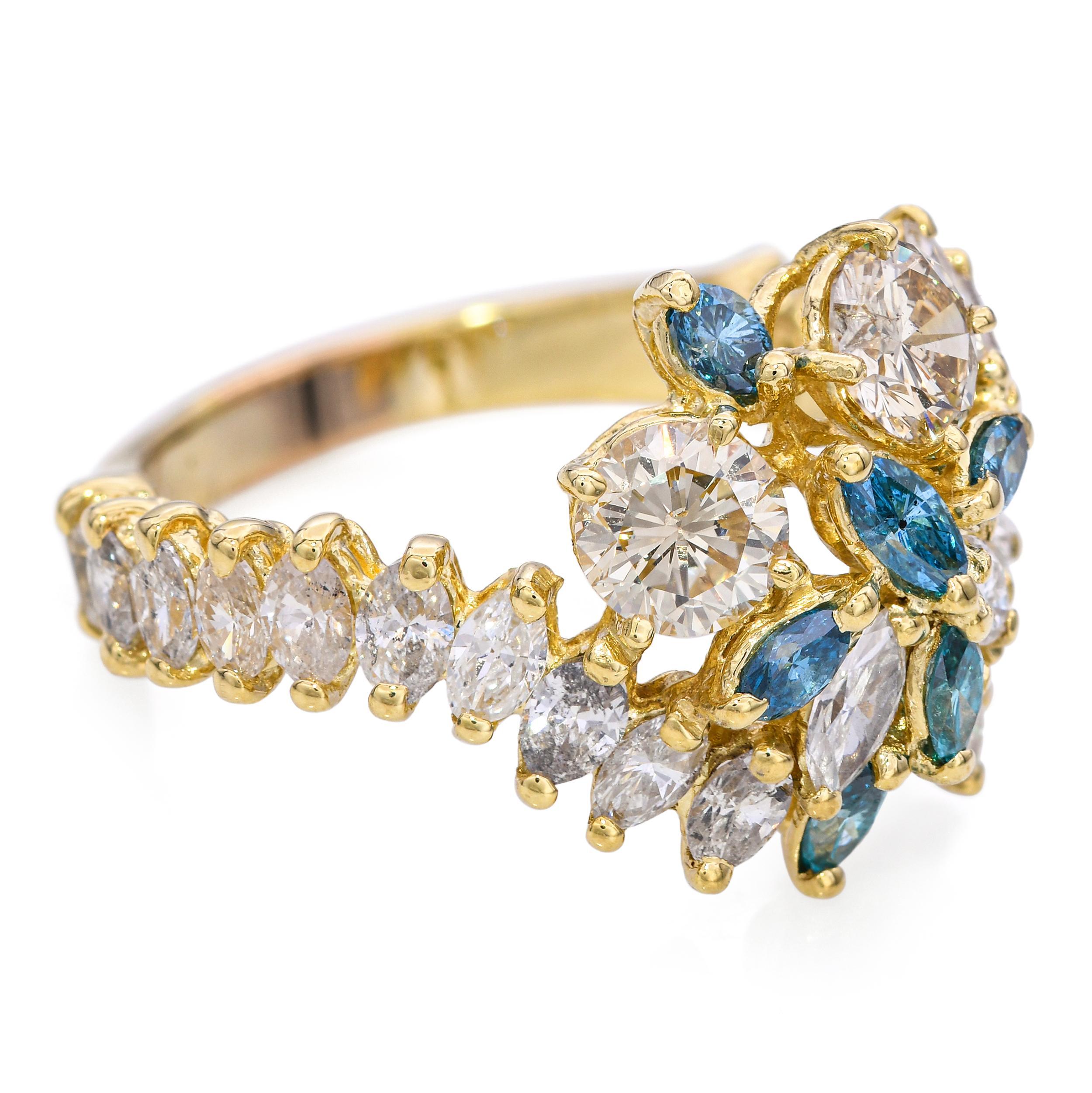Vintage 14k Yellow Gold 1.74tcw Diamond & Enhanced Blue Diamond Ring For Sale 1