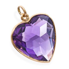 Vintage 14k Yellow Gold 17.5ct Amethyst Heart Pendant