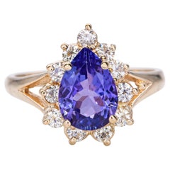Vintage 14k Yellow Gold 1.75ct Tanzanite et 0.33tcw Diamond Halo Ring