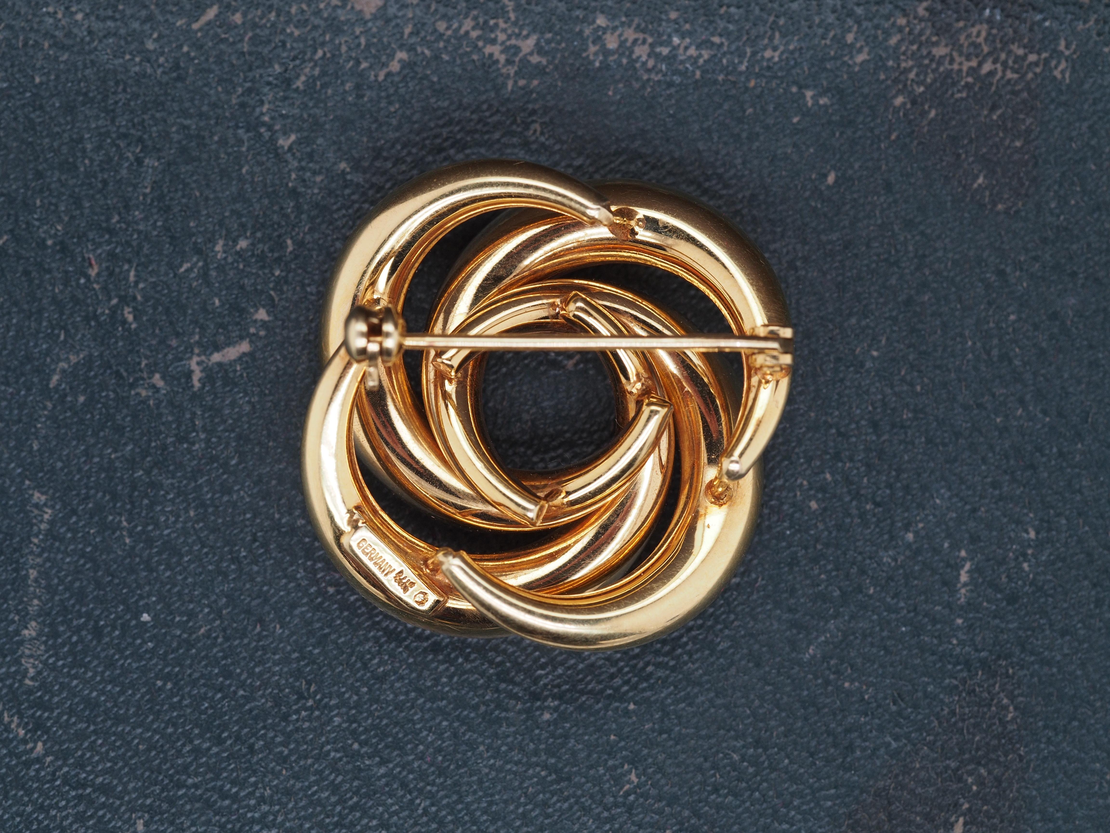 Art Deco Vintage 14K Yellow Gold 1930s Swirl Brooch with German Hallmarks For Sale