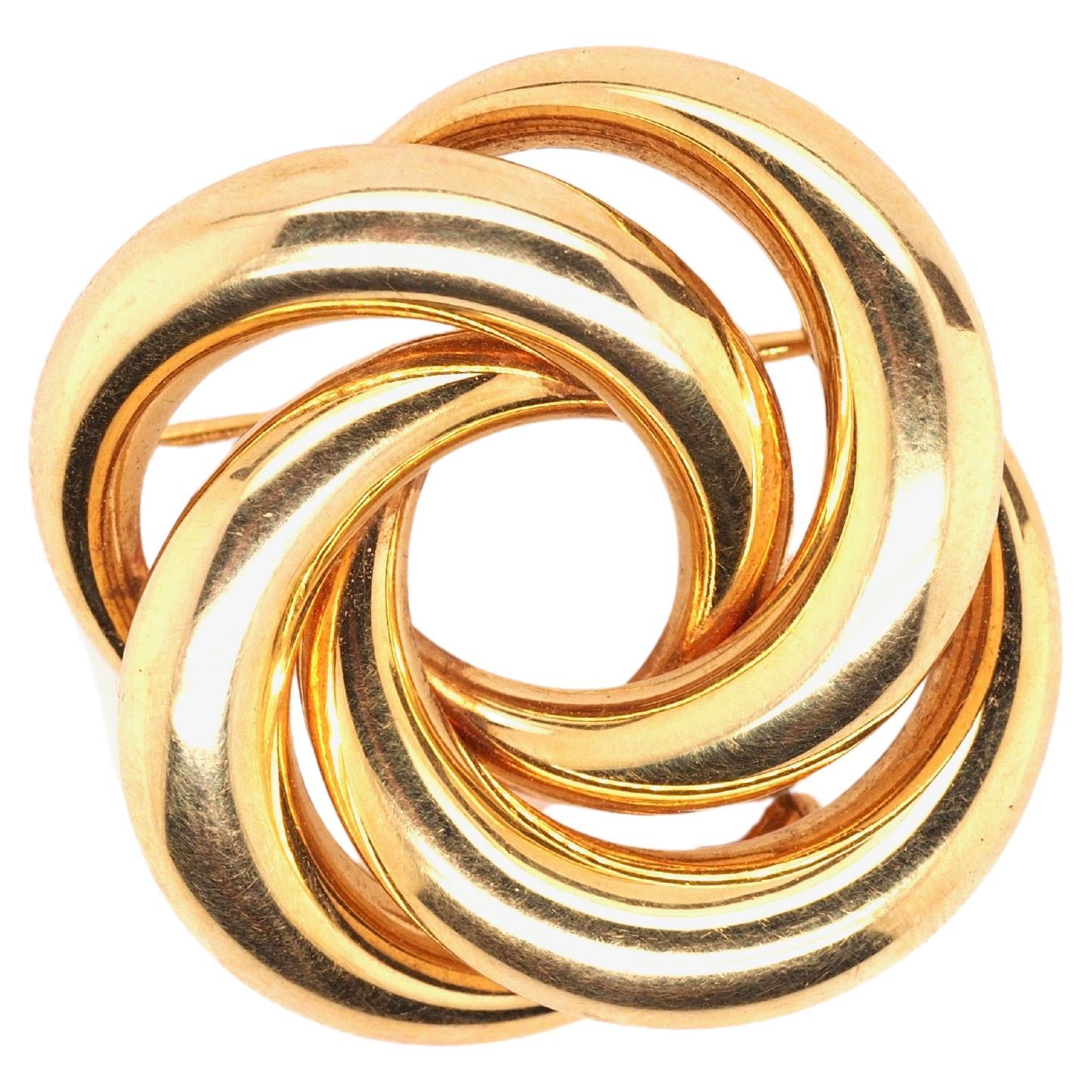 Vintage 14K Yellow Gold 1930s Swirl Brooch with German Hallmarks For Sale