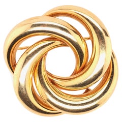 Vintage 14K Yellow Gold 1930s Swirl Brooch with German Hallmarks