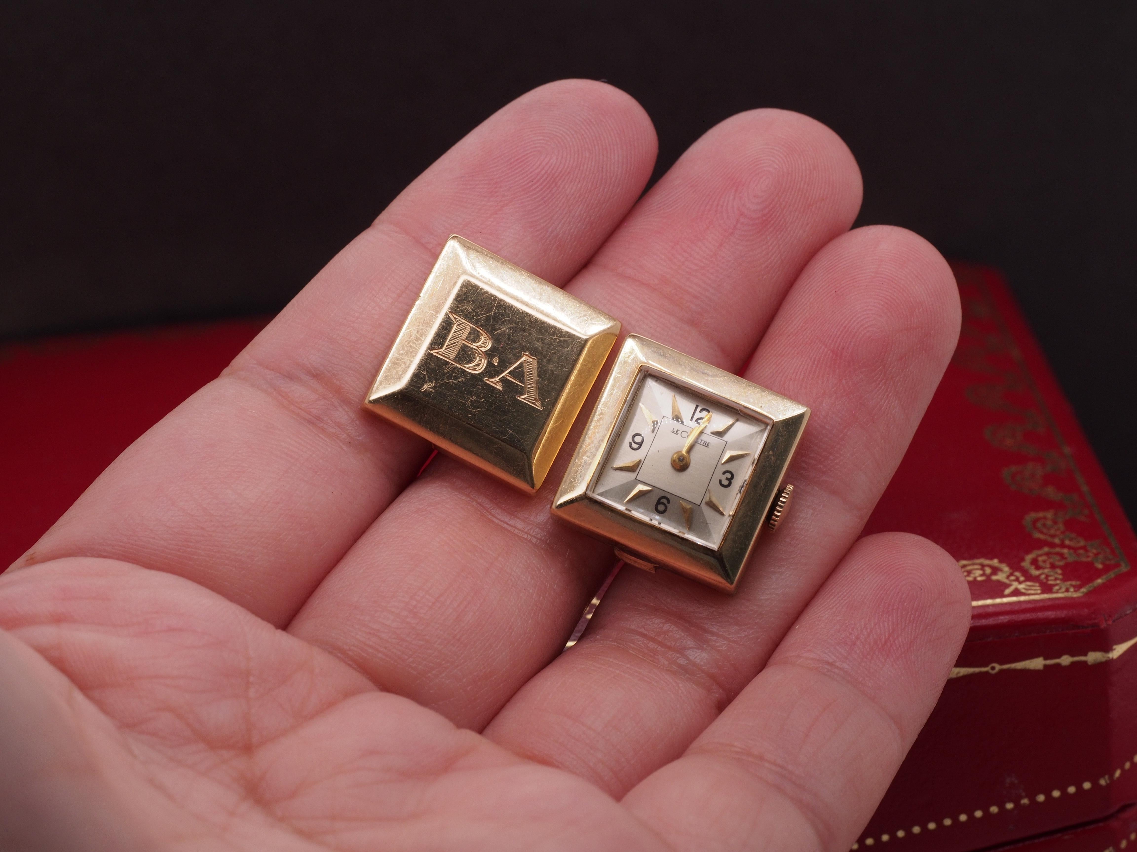 Women's Vintage 14K Yellow Gold 1950s LeCoultre Cufflinks with Watch For Sale