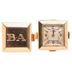 Vintage 14K Yellow Gold 1950s LeCoultre Cufflinks with Watch