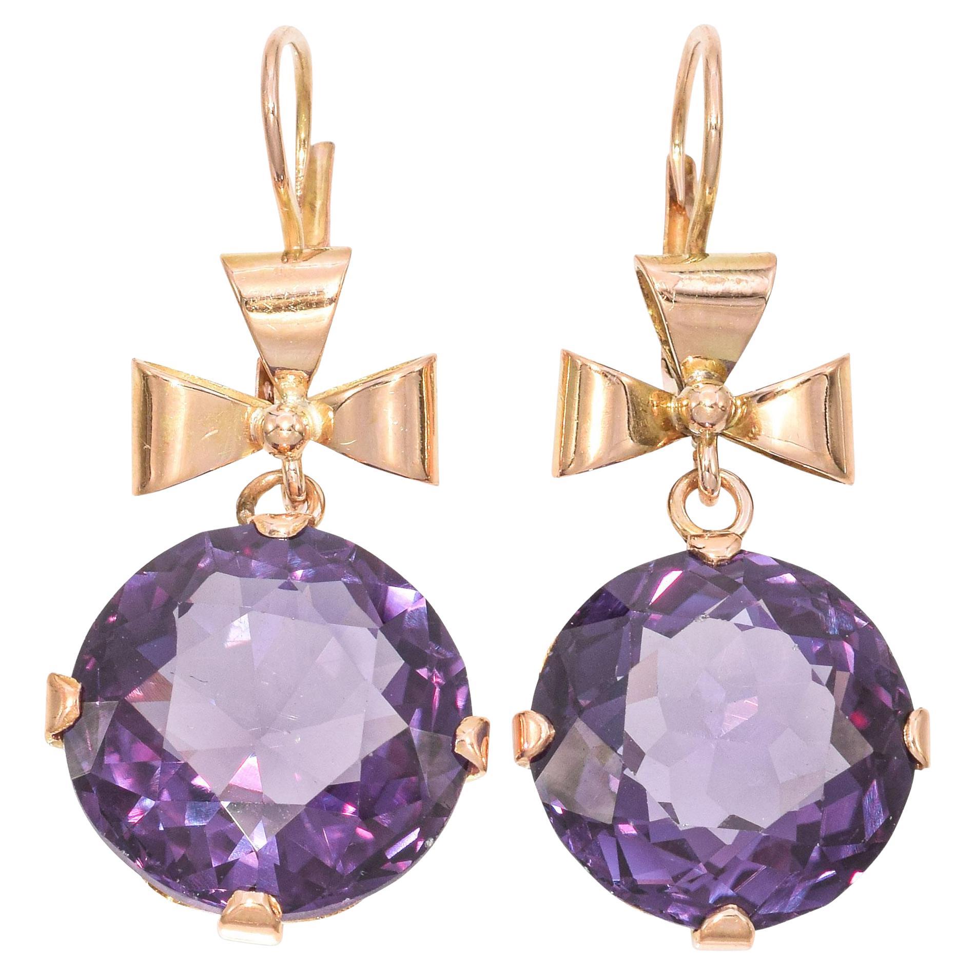 Vintage 14K Yellow Gold 19.76 TCW Lab Alexandrite Dangle Drop Earrings