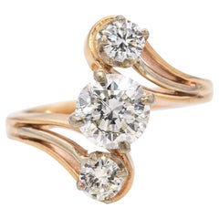 Anillo Bypass Vintage de Oro Amarillo de 14k con Diamante Central de 1 ct