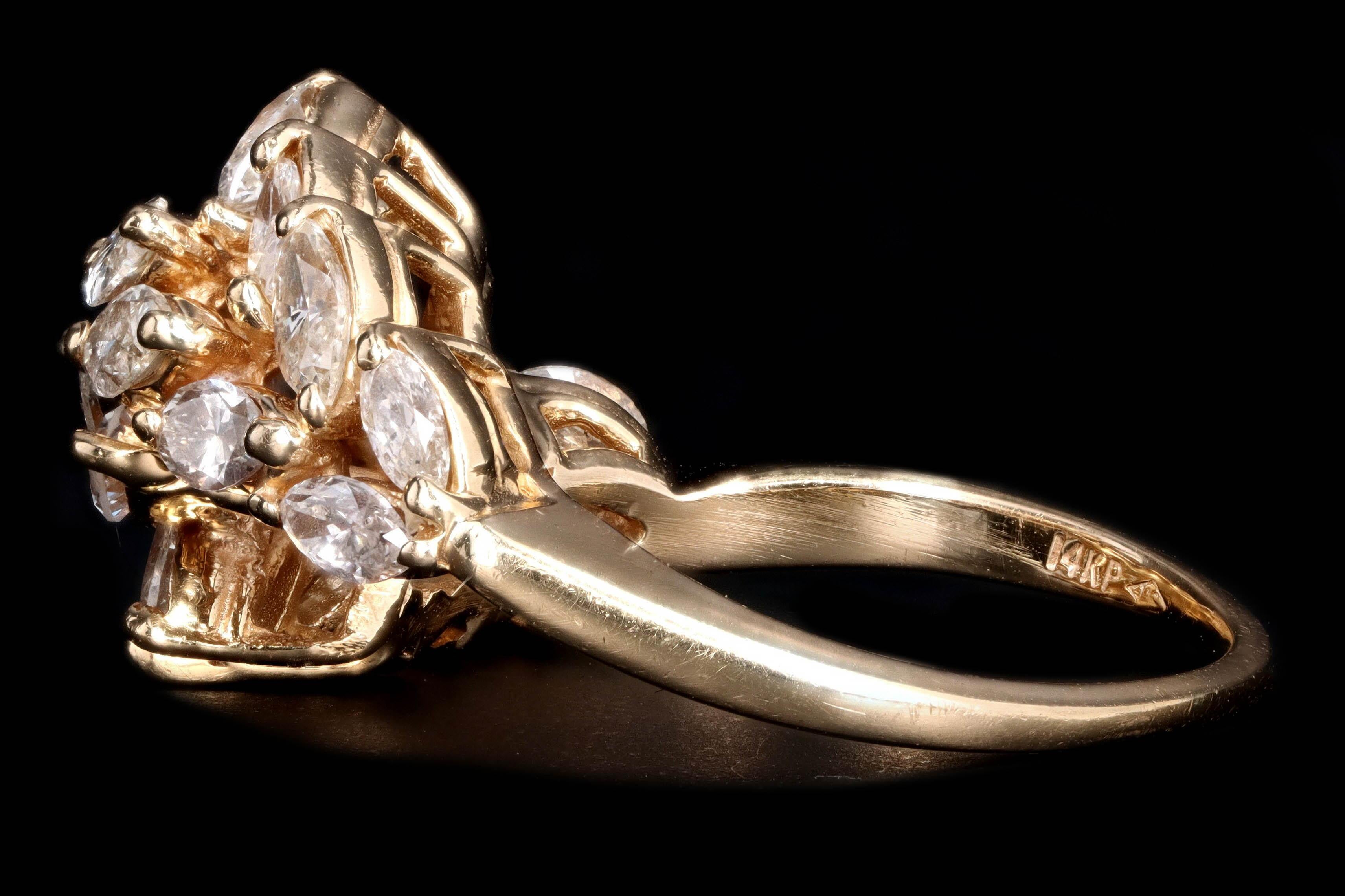 Women's Vintage 14 Karat Yellow Gold 2 Carat Marquise Cut Diamond Ring