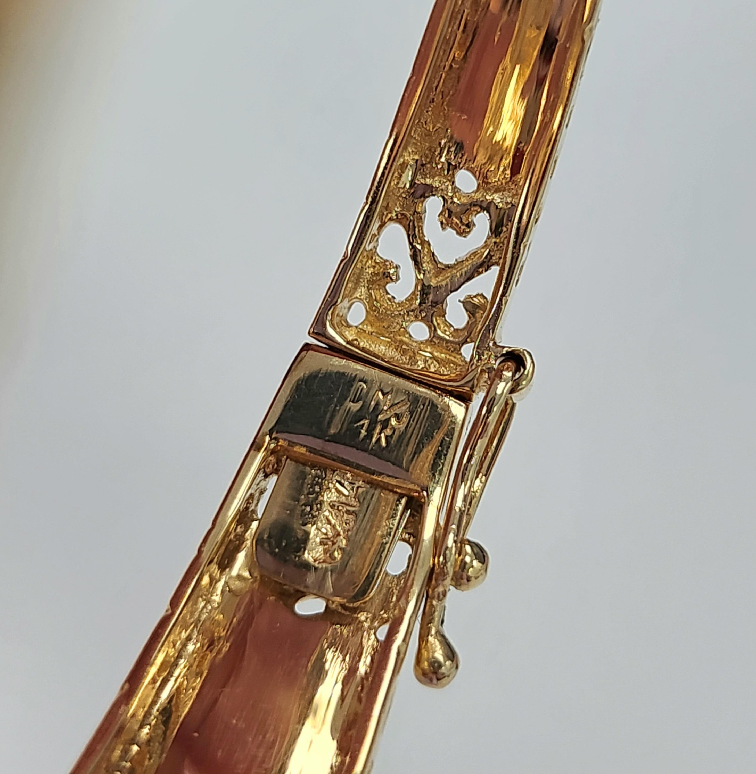 Vintage 14K Yellow Gold 2 Carats Sapphire and Diamond Bangle Brush Finish In Good Condition In Los Angeles, CA