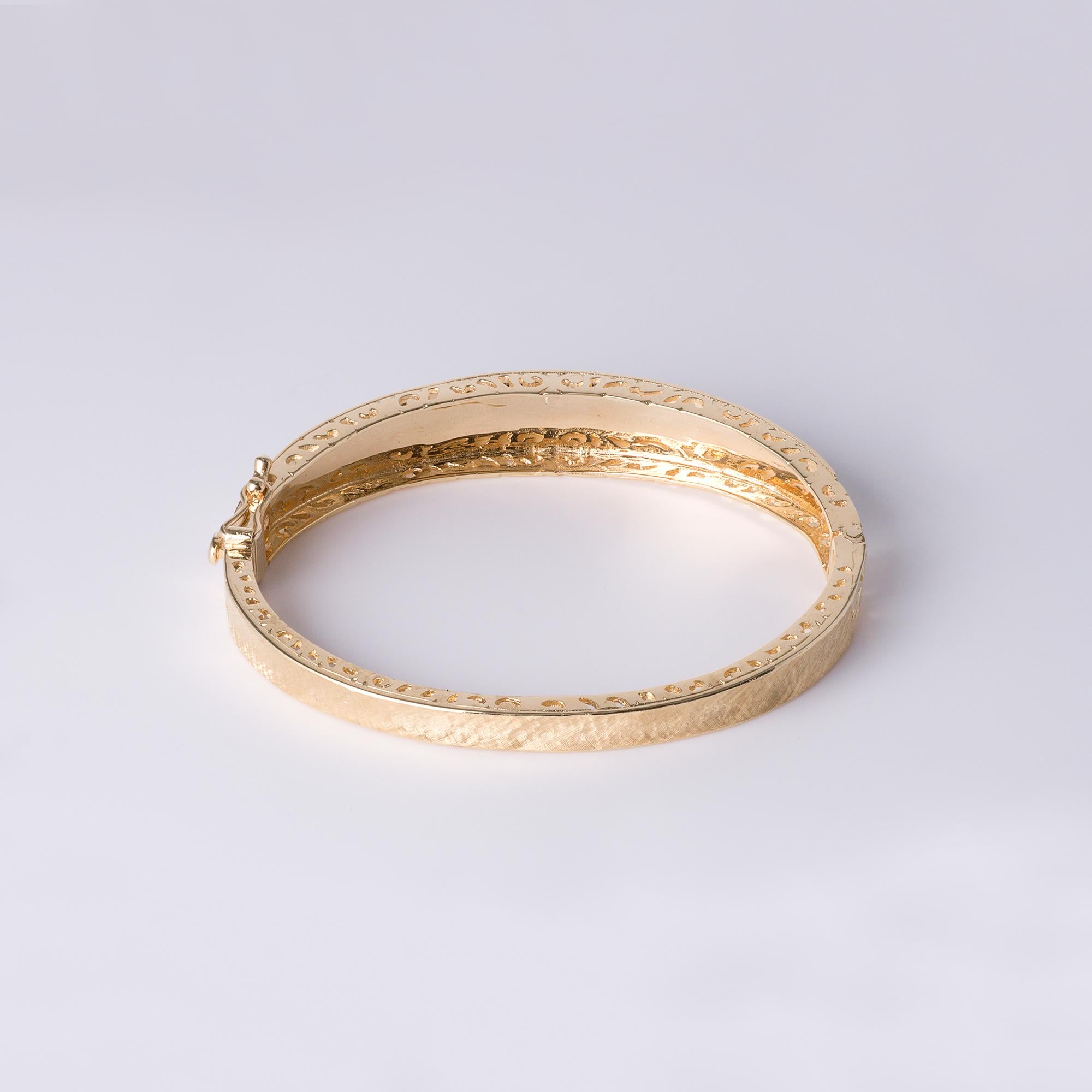 Vintage 14K Yellow Gold 2 Carats Sapphire and Diamond Bangle Brush Finish 2