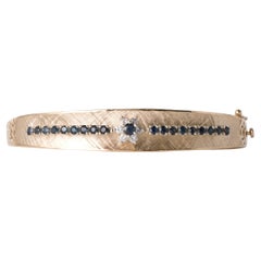 Vintage 14K Yellow Gold 2 Carats Sapphire and Diamond Bangle Brush Finish