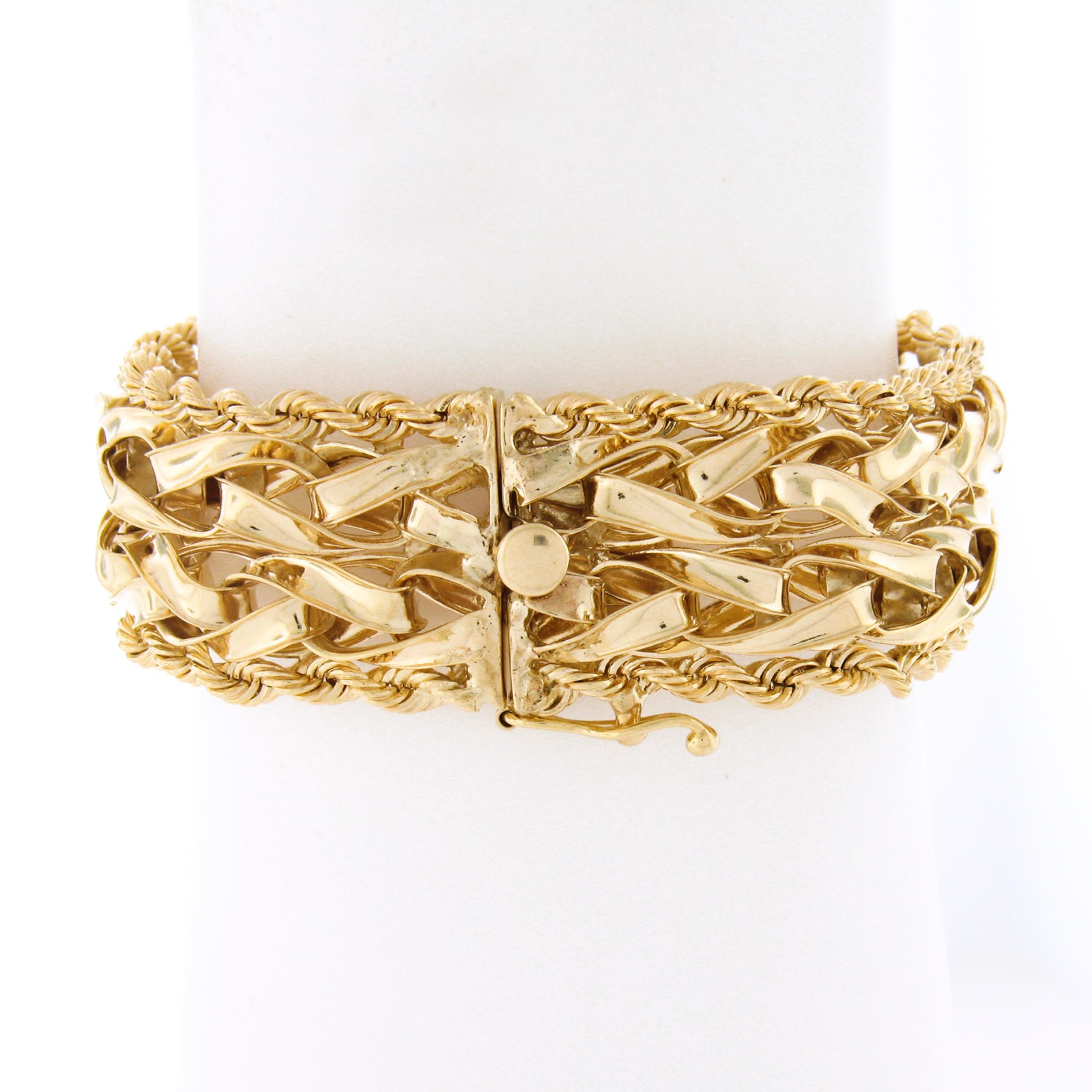 Vintage 14k Yellow Gold 20mm Wide Dual Braided Rope Link Chain 6