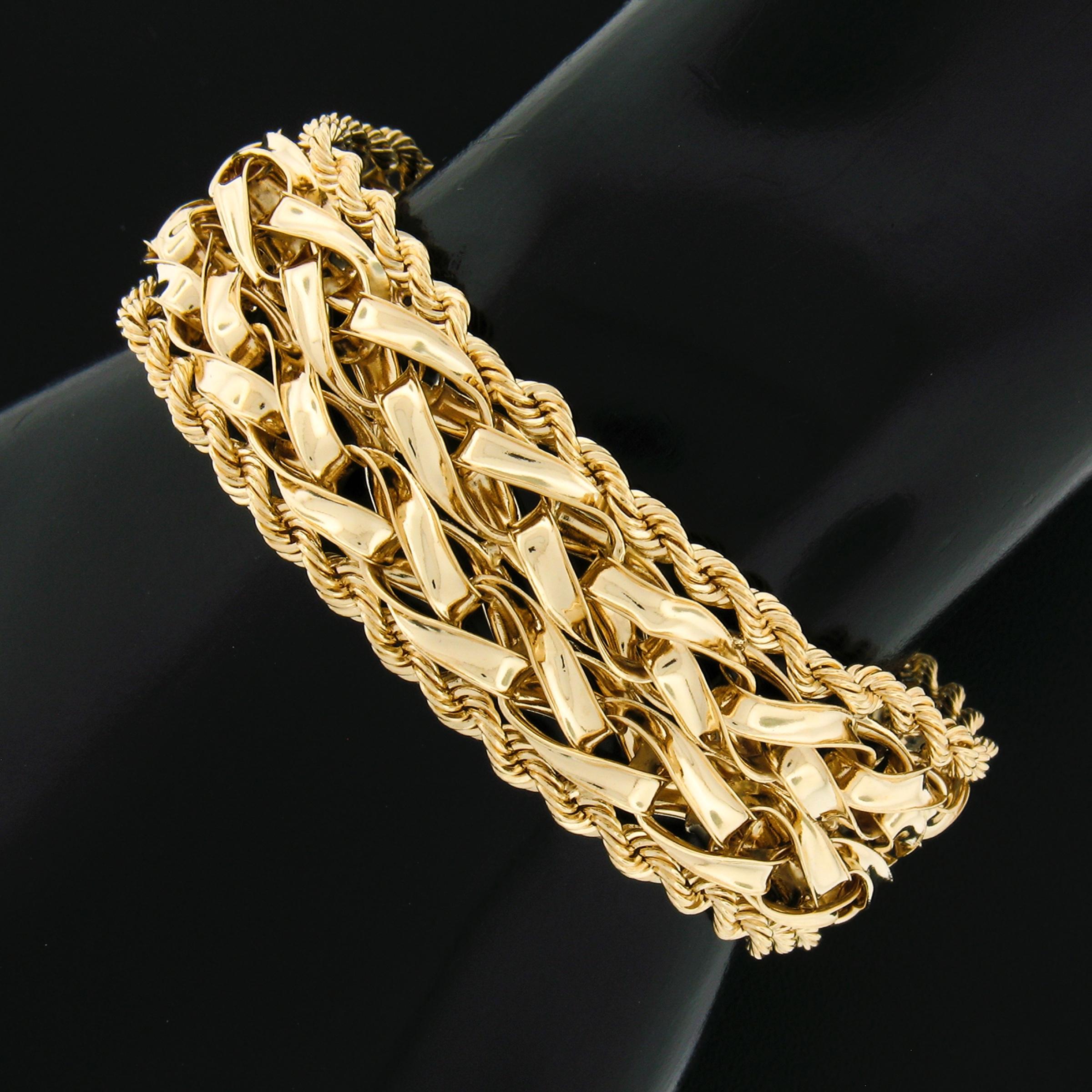 Women's Vintage 14k Yellow Gold 20mm Wide Dual Braided Rope Link Chain 6