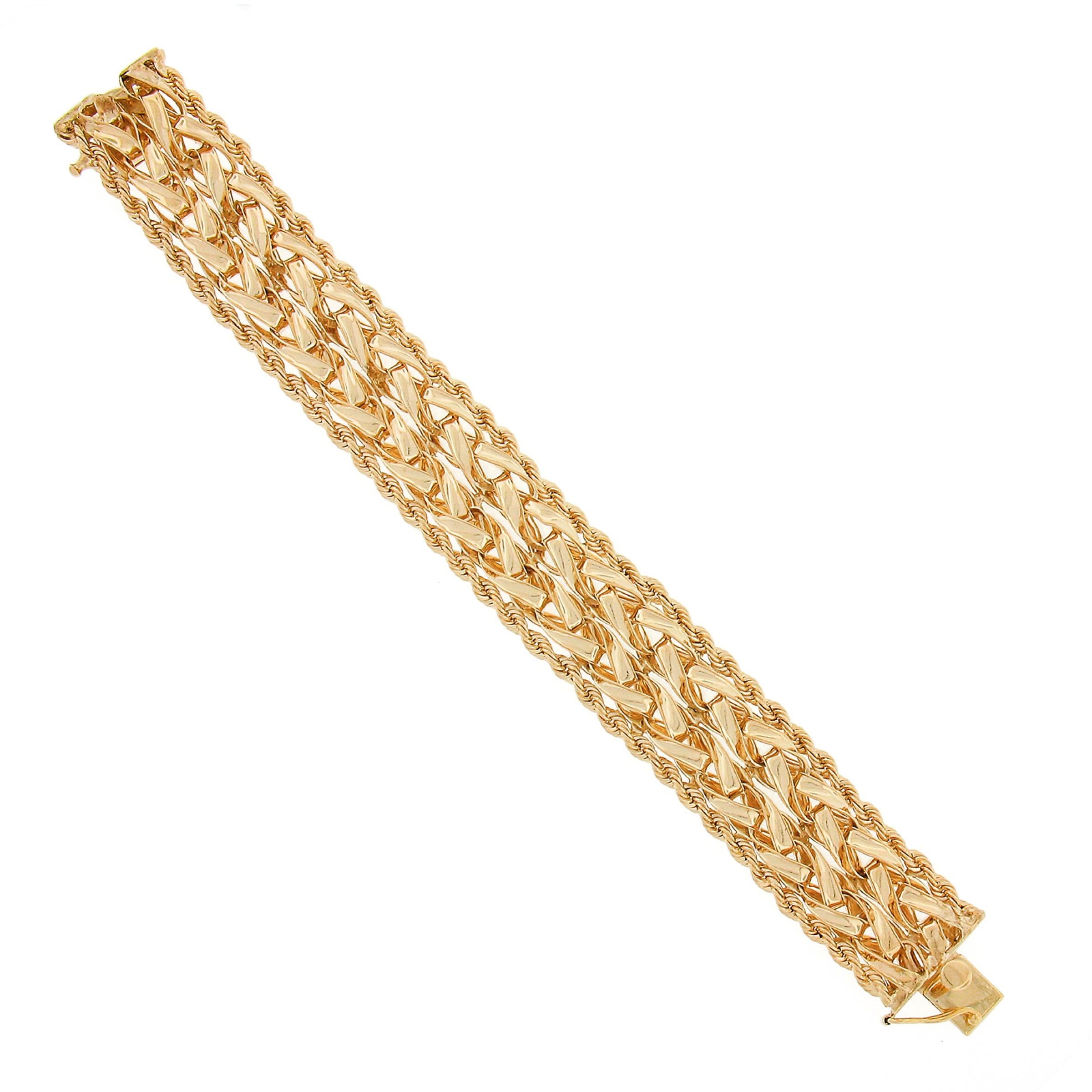 Vintage 14k Yellow Gold 20mm Wide Dual Braided Rope Link Chain 6